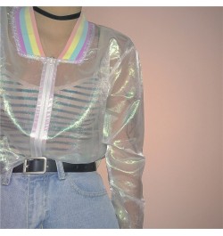 Harajuku Summer Women Jacket Laser Rainbow Symphony Hologram Women BasicCoat Clear Iridescent Transparent Bomber Jacket $20.8...