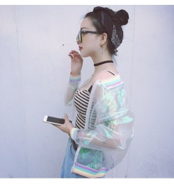 Harajuku Summer Women Jacket Laser Rainbow Symphony Hologram Women BasicCoat Clear Iridescent Transparent Bomber Jacket $20.8...