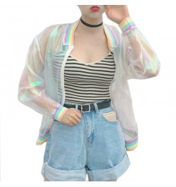 Harajuku Summer Women Jacket Laser Rainbow Symphony Hologram Women BasicCoat Clear Iridescent Transparent Bomber Jacket $20.8...