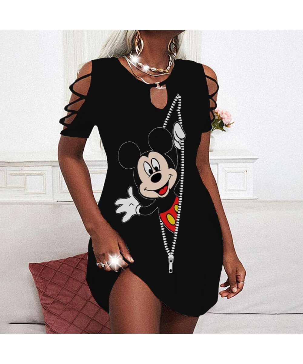 Chic and Elegant Woman Dress Minnie Mouse Party Dresses Cutout Sleeves Women Off Shoulder Summer 2022 Mickey Sexy Women's $28...