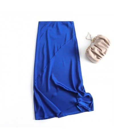 2022 New Fashion Women High Waist Satin Long Fishtail Skirt Casual Simple Slim Solid Elegant Bottoms Female Chic $46.00 - Skirts