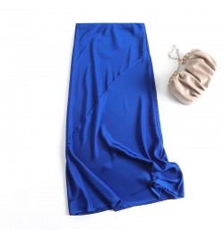 2022 New Fashion Women High Waist Satin Long Fishtail Skirt Casual Simple Slim Solid Elegant Bottoms Female Chic $46.00 - Skirts