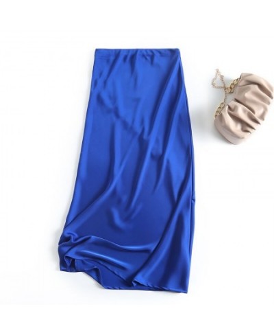 2022 New Fashion Women High Waist Satin Long Fishtail Skirt Casual Simple Slim Solid Elegant Bottoms Female Chic $46.00 - Skirts