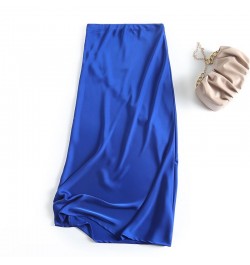 2022 New Fashion Women High Waist Satin Long Fishtail Skirt Casual Simple Slim Solid Elegant Bottoms Female Chic $46.00 - Skirts