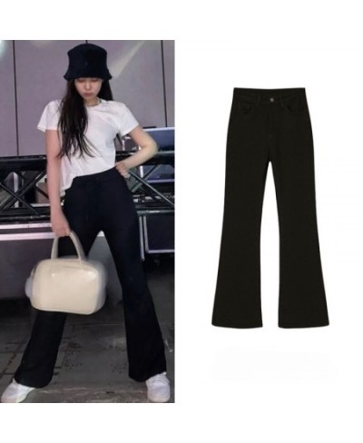 Kpop Girl Group Jennie Women's Fashion High Waist Stretch Flared Jeans Vintage Casual Slim Streetwear Temperament Wide Leg $7...