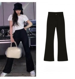 Kpop Girl Group Jennie Women's Fashion High Waist Stretch Flared Jeans Vintage Casual Slim Streetwear Temperament Wide Leg $7...