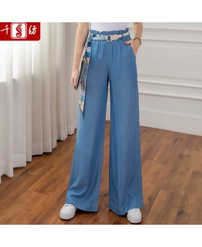 S To 3XL Women's Thin Wide Leg Jeans For Summer Straight Loose Slim Ice Silk Soft Elastic Band Waist Casual Baggy Denim Jeans...