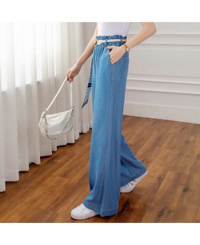 S To 3XL Women's Thin Wide Leg Jeans For Summer Straight Loose Slim Ice Silk Soft Elastic Band Waist Casual Baggy Denim Jeans...