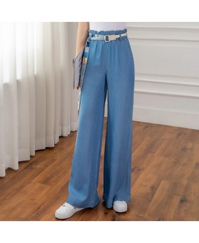 S To 3XL Women's Thin Wide Leg Jeans For Summer Straight Loose Slim Ice Silk Soft Elastic Band Waist Casual Baggy Denim Jeans...