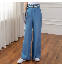 S To 3XL Women's Thin Wide Leg Jeans For Summer Straight Loose Slim Ice Silk Soft Elastic Band Waist Casual Baggy Denim Jeans...