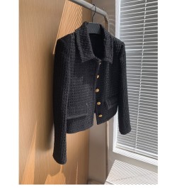 Designer Winter Autunn Fashion Single Breasted Jacket Coats Black Color Turn Down Collar Slim Casual Tweed Outerwear Za $64.9...