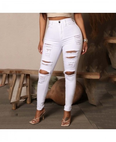 Women's Jeans Black White Stretch Vintage High Waist Straigh Jeans Holes Leggings Female Denim Pants Harajuku Trouser 4 $41.8...