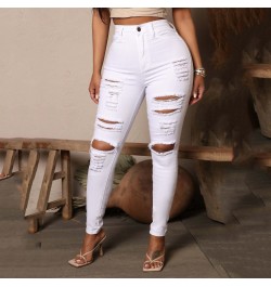 Women's Jeans Black White Stretch Vintage High Waist Straigh Jeans Holes Leggings Female Denim Pants Harajuku Trouser 4 $41.8...