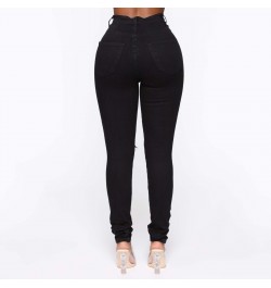 Women's Jeans Black White Stretch Vintage High Waist Straigh Jeans Holes Leggings Female Denim Pants Harajuku Trouser 4 $41.8...