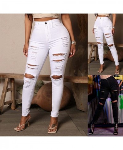 Women's Jeans Black White Stretch Vintage High Waist Straigh Jeans Holes Leggings Female Denim Pants Harajuku Trouser 4 $41.8...