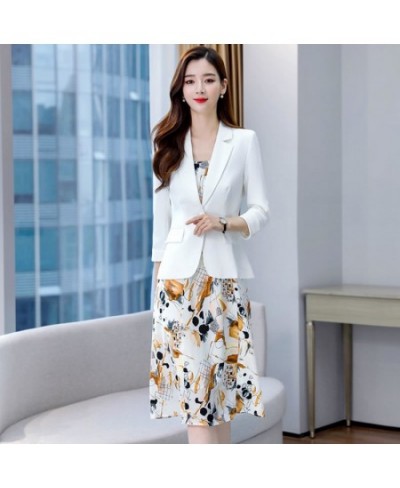 2022 Summer New Slim Thin Suit Coat Floral Dress Two-piece Women Korean Autumn Eleagnt Blazers Chiffon Suspender Midi Skirt S...