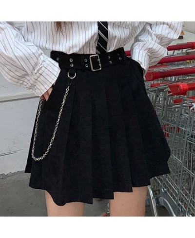 Harajuku Punk Pleated Skirts Women Gothic Black High Waist Sexy Dance Mini Skirt With Belt Chain Female Streetwear Summer $38...