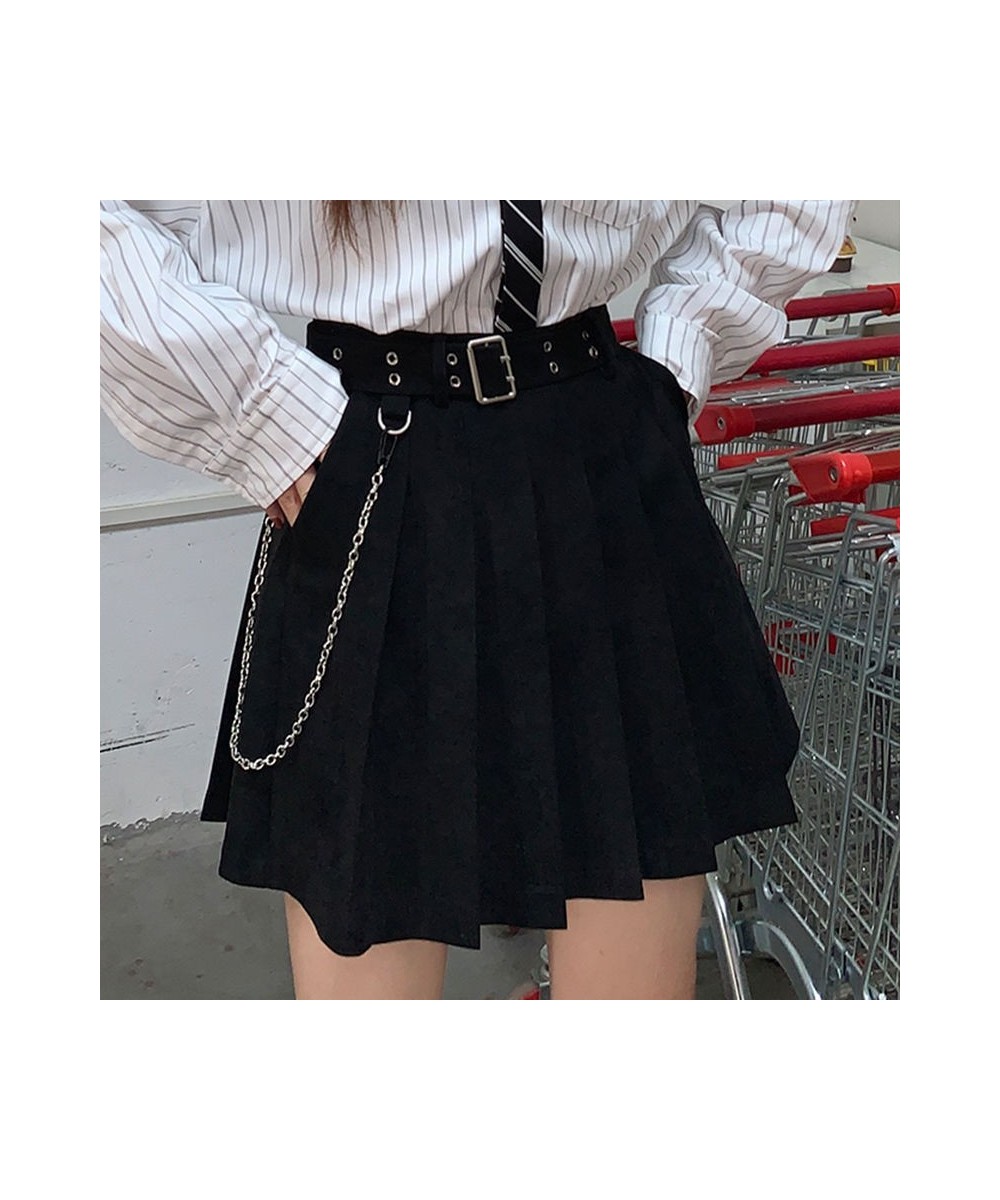 Harajuku Punk Pleated Skirts Women Gothic Black High Waist Sexy Dance Mini Skirt With Belt Chain Female Streetwear Summer $38...