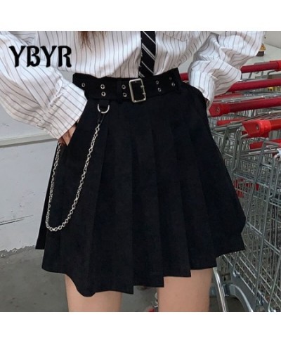 Harajuku Punk Pleated Skirts Women Gothic Black High Waist Sexy Dance Mini Skirt With Belt Chain Female Streetwear Summer $38...