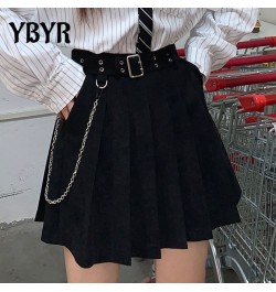 Harajuku Punk Pleated Skirts Women Gothic Black High Waist Sexy Dance Mini Skirt With Belt Chain Female Streetwear Summer $38...