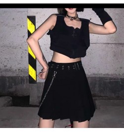 Harajuku Punk Pleated Skirts Women Gothic Black High Waist Sexy Dance Mini Skirt With Belt Chain Female Streetwear Summer $38...