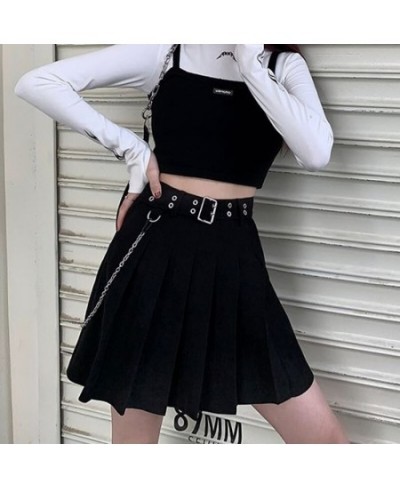 Harajuku Punk Pleated Skirts Women Gothic Black High Waist Sexy Dance Mini Skirt With Belt Chain Female Streetwear Summer $38...