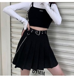 Harajuku Punk Pleated Skirts Women Gothic Black High Waist Sexy Dance Mini Skirt With Belt Chain Female Streetwear Summer $38...