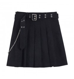 Harajuku Punk Pleated Skirts Women Gothic Black High Waist Sexy Dance Mini Skirt With Belt Chain Female Streetwear Summer $38...