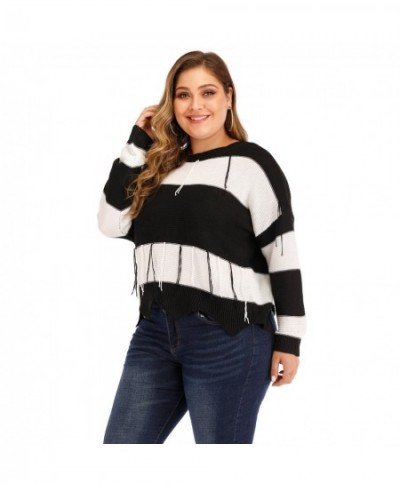 Autumn Winter Plus Size Sweater For Women Large Long Sleeve Loose Black White Stripe Backless Knit Pullover Tops 4XL 5XL 6XL ...