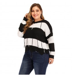 Autumn Winter Plus Size Sweater For Women Large Long Sleeve Loose Black White Stripe Backless Knit Pullover Tops 4XL 5XL 6XL ...