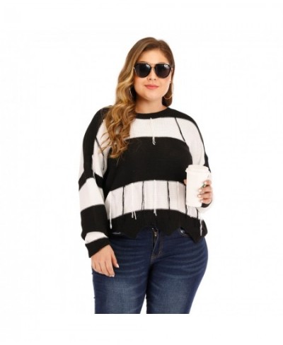 Autumn Winter Plus Size Sweater For Women Large Long Sleeve Loose Black White Stripe Backless Knit Pullover Tops 4XL 5XL 6XL ...