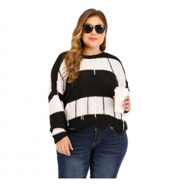 Autumn Winter Plus Size Sweater For Women Large Long Sleeve Loose Black White Stripe Backless Knit Pullover Tops 4XL 5XL 6XL ...