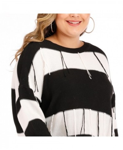 Autumn Winter Plus Size Sweater For Women Large Long Sleeve Loose Black White Stripe Backless Knit Pullover Tops 4XL 5XL 6XL ...