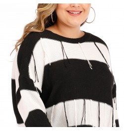 Autumn Winter Plus Size Sweater For Women Large Long Sleeve Loose Black White Stripe Backless Knit Pullover Tops 4XL 5XL 6XL ...