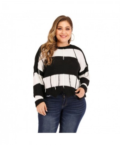 Autumn Winter Plus Size Sweater For Women Large Long Sleeve Loose Black White Stripe Backless Knit Pullover Tops 4XL 5XL 6XL ...