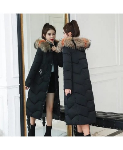 2022 Winter New Down Cotton Jacket Women Fashion Slim Thick Warm Padded Coat Female Large Size Hooded Fur Collar Long Parkas ...