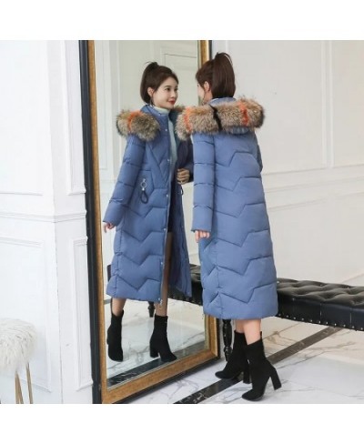 2022 Winter New Down Cotton Jacket Women Fashion Slim Thick Warm Padded Coat Female Large Size Hooded Fur Collar Long Parkas ...