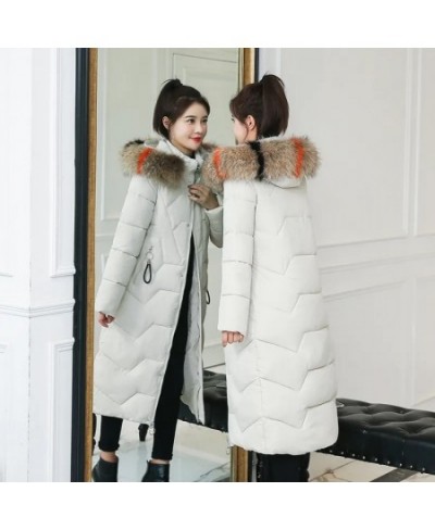 2022 Winter New Down Cotton Jacket Women Fashion Slim Thick Warm Padded Coat Female Large Size Hooded Fur Collar Long Parkas ...