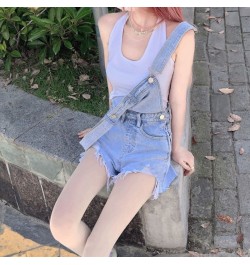 New Fashion High-quality Design Temperament Ripped Denim Overalls Women's Loose Thin Section Large Size Slim A-line Shorts $4...