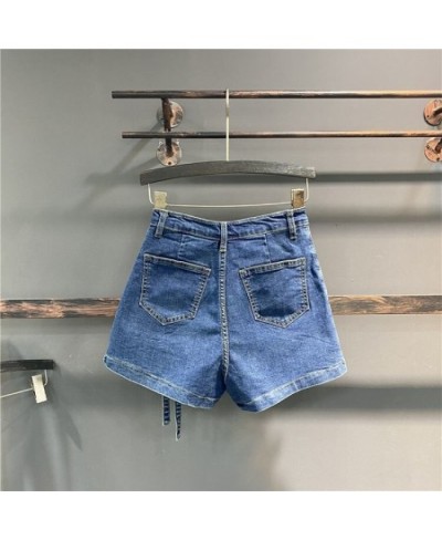 Summer Irregular multi-pocket tooling A-line denim shorts skirt women high wasit loose wide-leg jeans shorts $53.71 - Skirts