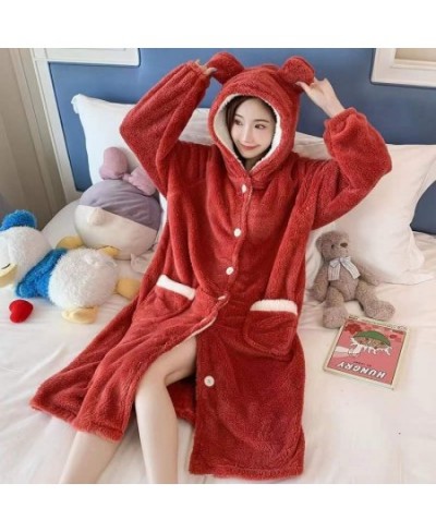 Women's New Winter 2022 Nightgown Thicken Warm Flannel Robes M-2XL Long Sleeve Hooded Sweet Cute Nightwear Femme Homewear $55...