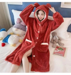 Women's New Winter 2022 Nightgown Thicken Warm Flannel Robes M-2XL Long Sleeve Hooded Sweet Cute Nightwear Femme Homewear $55...