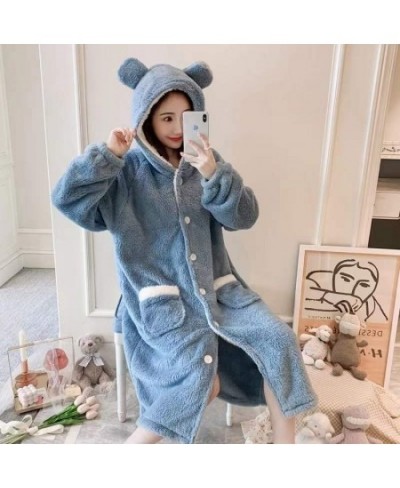 Women's New Winter 2022 Nightgown Thicken Warm Flannel Robes M-2XL Long Sleeve Hooded Sweet Cute Nightwear Femme Homewear $55...