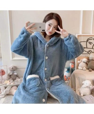 Women's New Winter 2022 Nightgown Thicken Warm Flannel Robes M-2XL Long Sleeve Hooded Sweet Cute Nightwear Femme Homewear $55...