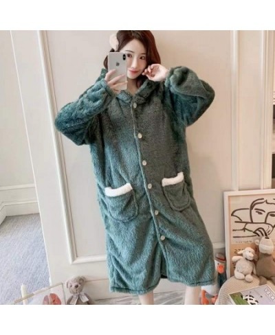 Women's New Winter 2022 Nightgown Thicken Warm Flannel Robes M-2XL Long Sleeve Hooded Sweet Cute Nightwear Femme Homewear $55...