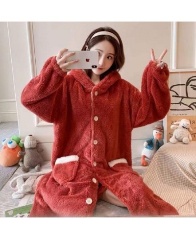 Women's New Winter 2022 Nightgown Thicken Warm Flannel Robes M-2XL Long Sleeve Hooded Sweet Cute Nightwear Femme Homewear $55...