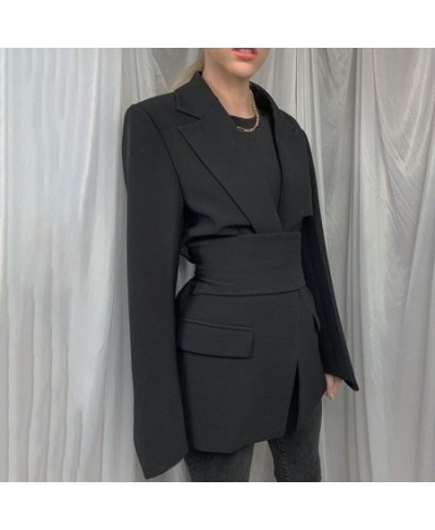 Women's Spring 2023 Fashion Blazer Slim Fit Business Blazer and New Tie Waist Jacket Retro Khaki Black Ladies Cardigan Tops $...