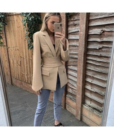 Women's Spring 2023 Fashion Blazer Slim Fit Business Blazer and New Tie Waist Jacket Retro Khaki Black Ladies Cardigan Tops $...