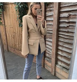 Women's Spring 2023 Fashion Blazer Slim Fit Business Blazer and New Tie Waist Jacket Retro Khaki Black Ladies Cardigan Tops $...