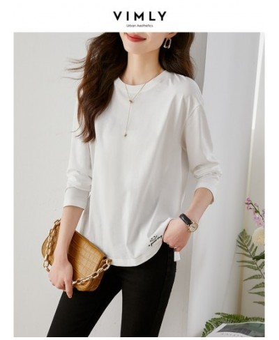 Loose White T-shirt for Women 2023 Spring Fashion 100% Cotton Embroidery Side Slit Long Sleeve Tops Basics Simple Tees $50.15...